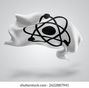 átomo, vetor 3d bandeira com ondas em um fundo branco