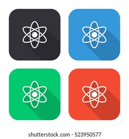 Atom vector icon - colored illustration (gray blue green red) with  long shadow