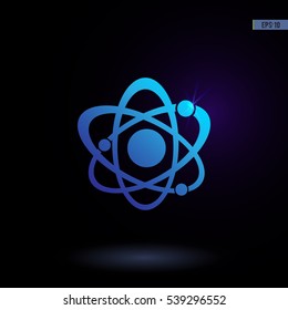 Atom vector icon. Graphic symbol for web design, logo. Isolated sign on a black background.