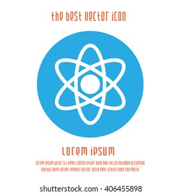 Atom vector icon. Molecule simple isolated symbol sign. Blue white round logo.