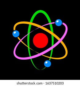 Atom vector icon on black background