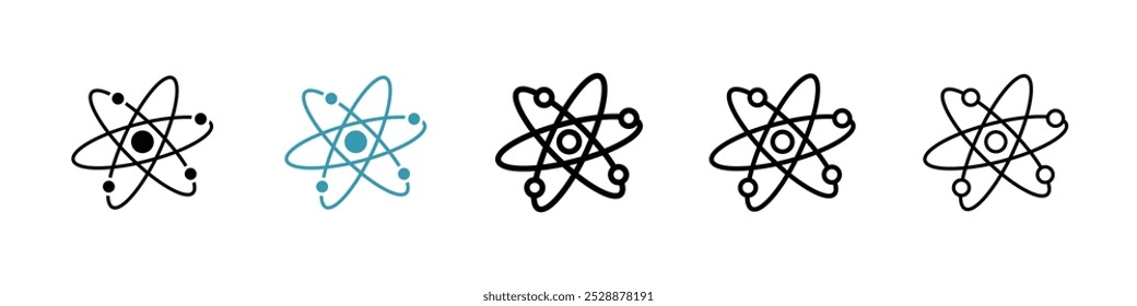 Atom vector icon set in black and blue colors.