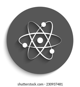 atom - vector icon with shadow on a round grey button