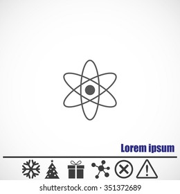Atom vector icon.Bonus icons: snowflake, Christmas tree,gift,molecule,delete icon and Hazard warning attention sign.