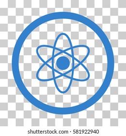 Atom vector pictogram. Illustration style is a flat iconic cobalt symbol on a transparent background.