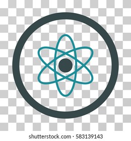 Atom vector pictograph. Illustration style is a flat iconic bicolor soft blue symbol on a transparent background.