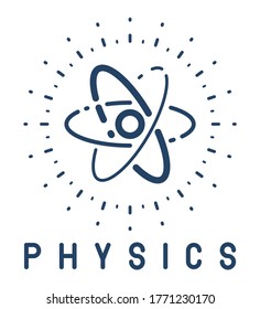 Atom vector simple linear icon, science physics line art symbol, research and solutions.