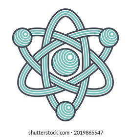 Atom vector symbol in modern linear style isolated on white, science icon or logo of elementary particle, physics education learning theme.