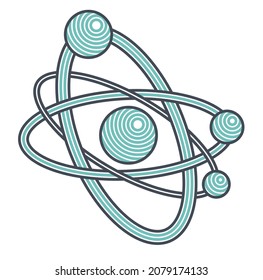 Atom vector symbol in modern linear style isolated on white, science icon or logo of elementary particle, physics education learning theme.