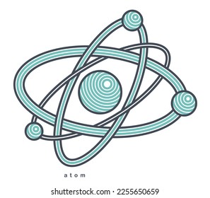 Atom vector symbol in modern linear style isolated on white, science icon or logo of elementary particle, physics education learning theme. - Shutterstock ID 2255650659