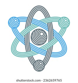 Atom vector symbol in modern linear style isolated on white, science icon or logo of elementary particle, physics education learning theme.