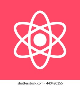 Atom white icon on magenta color background. Eps-10.