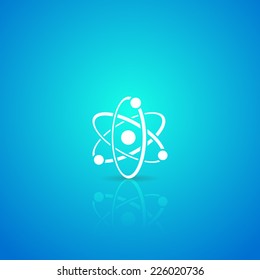 Atom white vector icon on blue gradient background