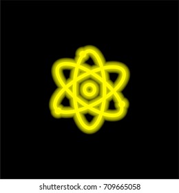 Atom yellow glowing neon ui ux icon. Glowing sign logo vector