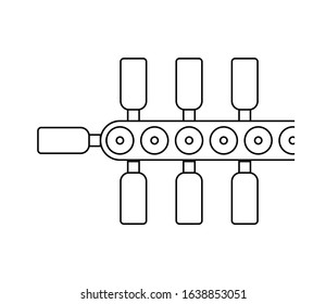 Atomated food production line concept. Conveyor belt production system. Thin line style illustration.