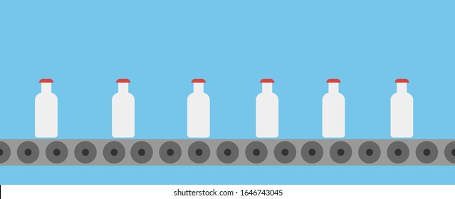 Atomated Food Production Line Concept. Conveyor Belt Production System. Thin Line Style Illustration.