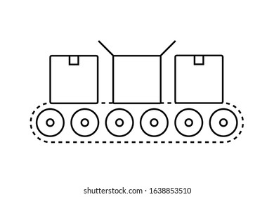 Atomated production line concept. Conveyor belt production system. Thin line style illustration.