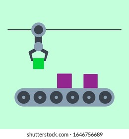 Atomated production line concept. Conveyor belt production system. Thin line style. Vector illustration.