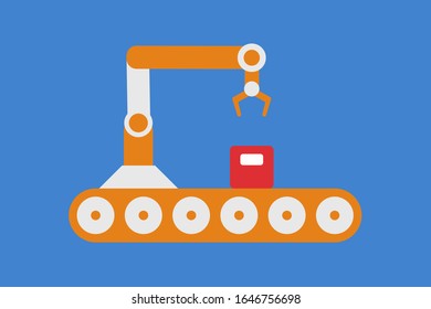 Atomated production line concept. Conveyor belt production system. Thin line style. Vector illustration.