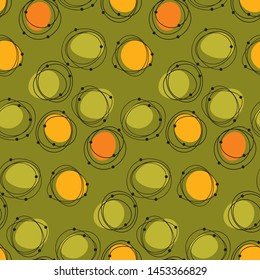 Atomic age 50s vibes concept seamless pattern. Abstract geometric Polka dot geometry rapport for fabric, textile, wrap, surface, web and print design.  Middle age natural shapes repeatable motif. 