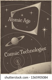 Atomic Age, Cosmic Technologies Mid Century Modern  Science Retro Futurism Poster Stylization 