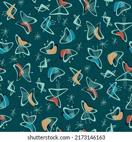 Atomic Age Fifties Fabric Wallpaper Vintage Vector Seamless Pattern