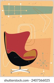 Atomic Age Furniture, 1950s Chair and Googie Style Background, Aged Texture, 50s Colors and Shapes 