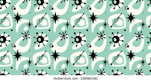 Atomic Age Retro 50s Teal Abstract Pattern Vector Mid Century Illustration