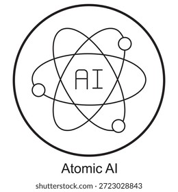 Ícone de IA atômica, Inteligência atômica, Sistema de IA quântica, Núcleo de IA avançado, Tecnologia de IA futurista, vetor