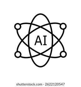Ícone de chip de inteligência artificial atômica - processador AI, símbolo vetorial de design de circuito de rede neural