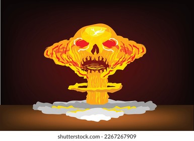 Atombombenexplosion mit Schädelbild-Konzept. Bearbeitbare Clipart Art.
