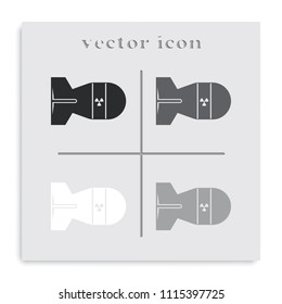Atomic bomb flat black and white vector icon.