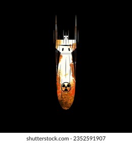 An atomic bomb flies and a flame breaks out inside it.