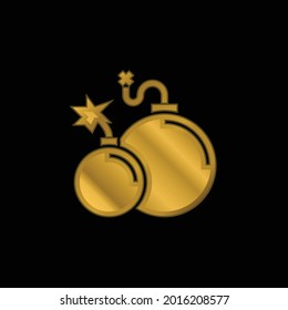 Atomic Bomb gold plated metalic icon or logo vector