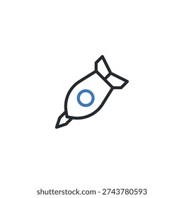 Atomic bomb icon. Vector illustration of a nuclear weapon symbol. Danger and destruction concept. Isolated on white background.
