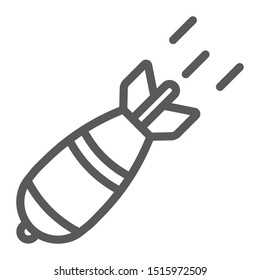 Atomic bomb line icon, army and military, rocket bomb sign, vector graphics, a linear pattern on a white background, eps 10.