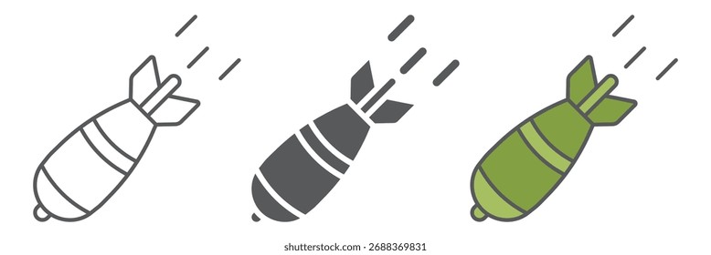 Icono de línea de bomba atómica, ejército y ejército, signo de bomba de cohete, gráficos de Vector, un patrón lineal sobre un fondo blanco, eps 10.