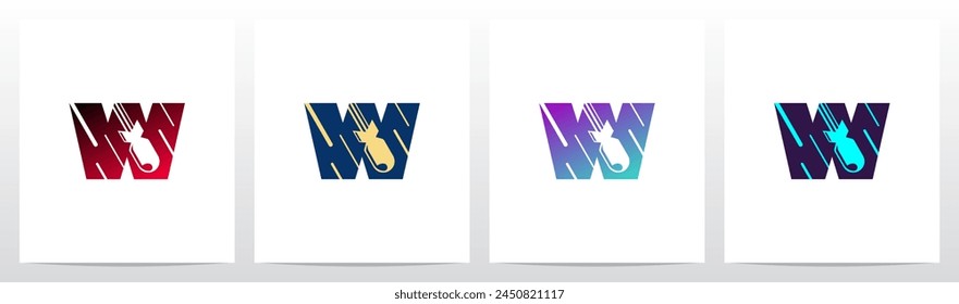 Atombomben-Flugkörper fällt hinunter Buchstabe Initial Logo Design W