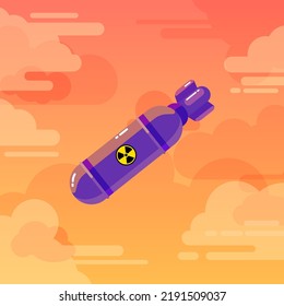 Atomic Bomb, Nuclear Bombing Vector Illustration With Dramatic Sky Background