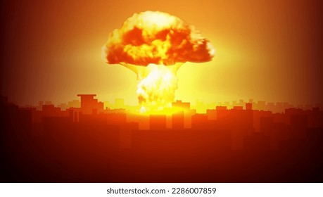Explosión Nuclear De Bomba Atómica En La Ciudad. Vector EPS10