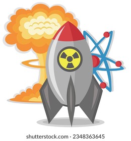 Atomic bomb with nuclear explosion and molecule with white background - vector image