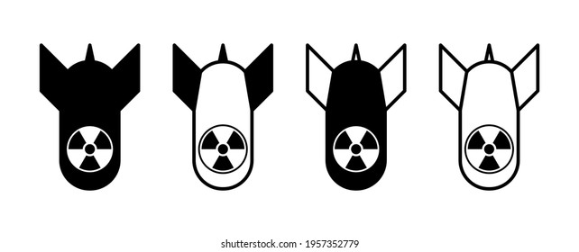 Atomic Bomb or Nuclear Weapon Icon Set. Vector Image. 
