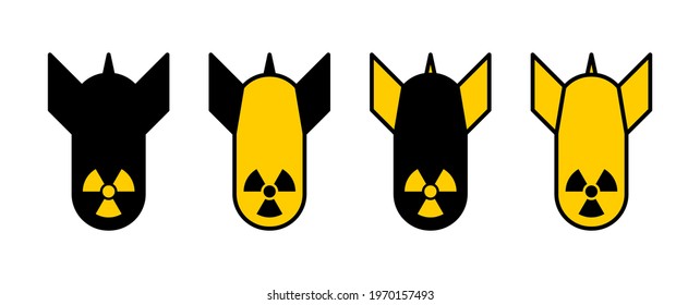 Atomic Bomb or Nuclear Weapon Icon Set. Vector Image. 