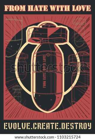 Atomic Bomb. War Propaganda Poster. Obey Stylization