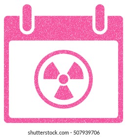 Atomic Calendar Day grainy textured icon for overlay watermark stamps. Flat symbol with scratched texture. Dotted vector pink ink rubber seal stamp with grunge design on a white background.