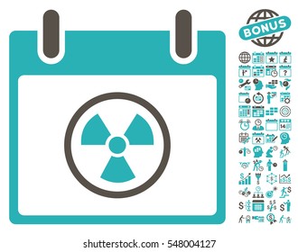Atomic Calendar Day icon with bonus calendar and time management design elements. Vector illustration style is flat iconic symbols, grey and cyan, white background.