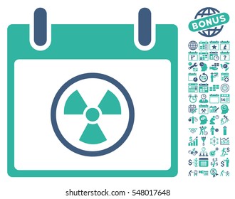 Atomic Calendar Day icon with bonus calendar and time management clip art. Vector illustration style is flat iconic symbols, cobalt and cyan, white background.