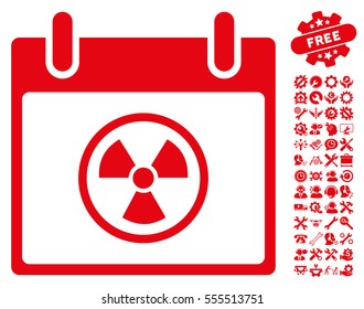 Atomic Calendar Day icon with bonus tools clip art. Vector illustration style is flat iconic symbols, red, white background.
