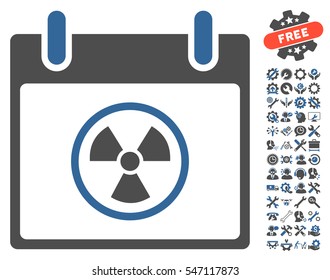 Atomic Calendar Day pictograph with bonus options images. Vector illustration style is flat iconic symbols, cobalt and gray, white background.