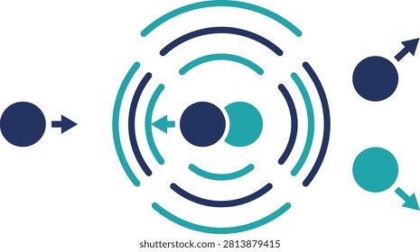 Atomic collision and particle scattering concept with collision particle scattering reaction movement scientific research dynamics abstract experiment subatomic chemistry technology